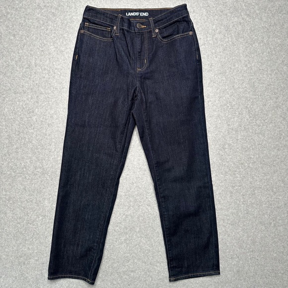 Lands' End Denim - Lands End Womens Petite HR Straight Leg Ankle Jeans Deepest Indigo Size 4 NWT